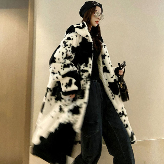 Winter Long Coat Women  - Cow pattern - myfunfarm
