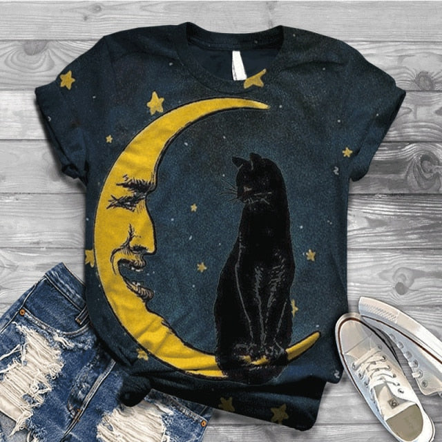 Woman Tshirts Digital 3D Cat Printed - myfunfarm