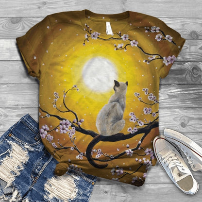 Woman Tshirts Digital 3D Cat Printed - myfunfarm