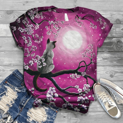 Woman Tshirts Digital 3D Cat Printed - myfunfarm