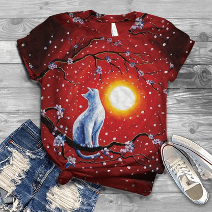 Woman Tshirts Digital 3D Cat Printed - myfunfarm