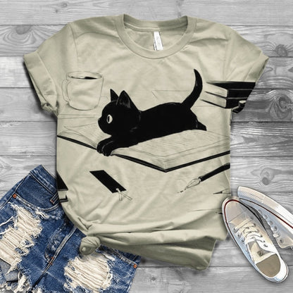 Woman Tshirts Digital 3D Cat Printed - myfunfarm