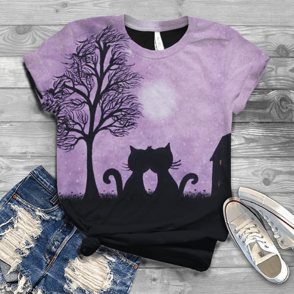 Woman Tshirts Digital 3D Cat Printed - myfunfarm