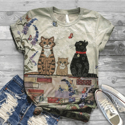 Woman Tshirts Digital 3D Cat Printed - myfunfarm