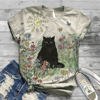 Woman Tshirts Digital 3D Cat Printed - myfunfarm