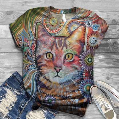 Woman Tshirts Digital 3D Cat Printed - myfunfarm