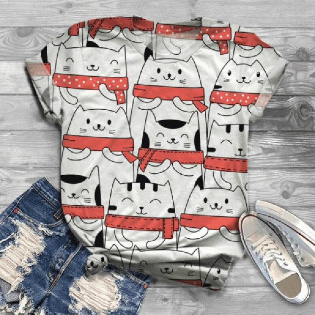 Woman Tshirts Digital 3D Cat Printed - myfunfarm