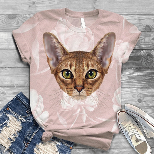 Woman Tshirts Digital 3D Cat Printed - myfunfarm