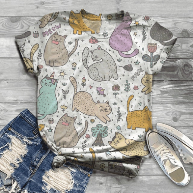 Woman Tshirts Digital 3D Cat Printed - myfunfarm