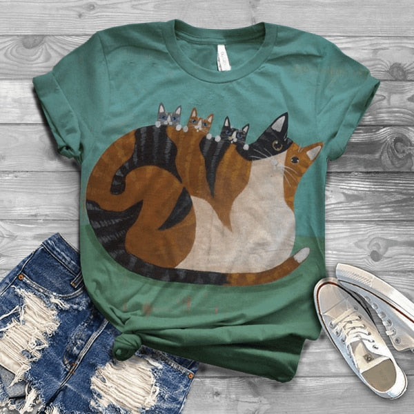 Woman Tshirts Digital 3D Cat Printed - myfunfarm