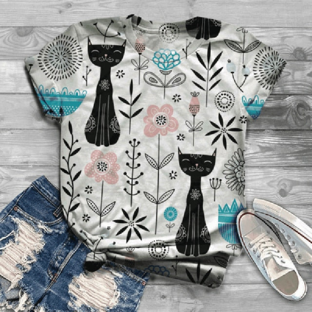 Woman Tshirts Digital 3D Cat Printed - myfunfarm