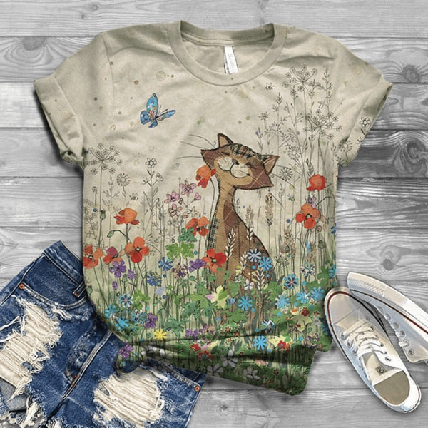 Woman Tshirts Digital 3D Cat Printed - myfunfarm