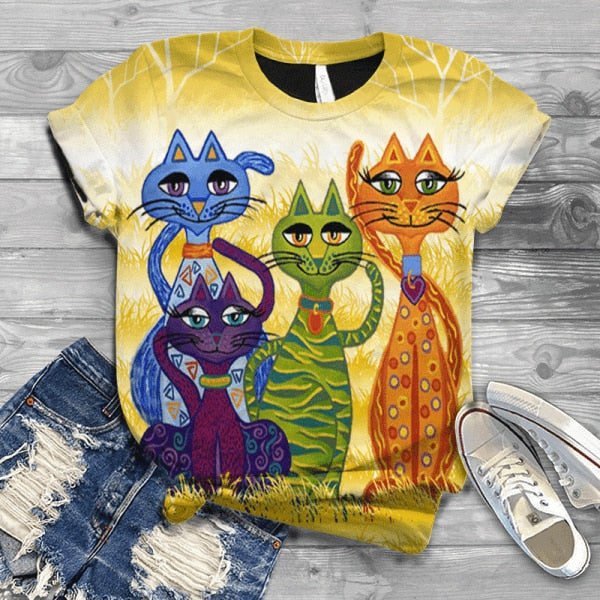 Woman Tshirts Digital 3D Cat Printed - myfunfarm