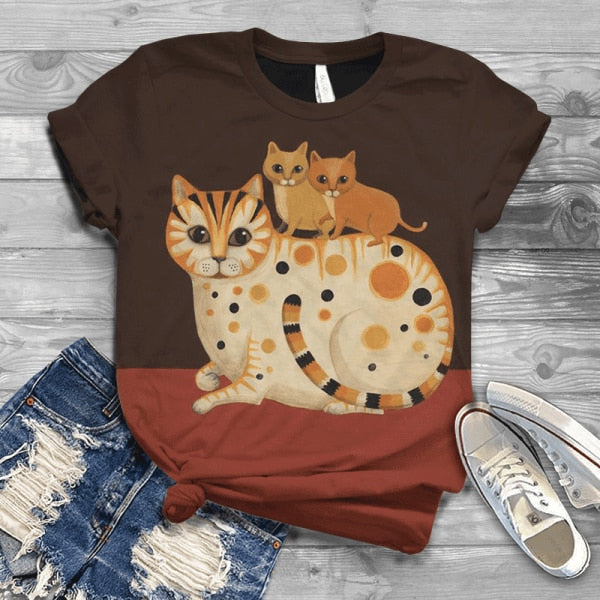 Woman Tshirts Digital 3D Cat Printed - myfunfarm
