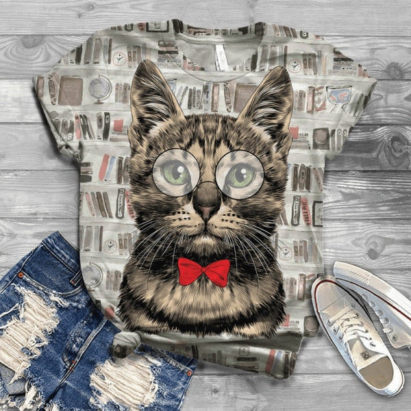 Woman Tshirts Digital 3D Cat Printed