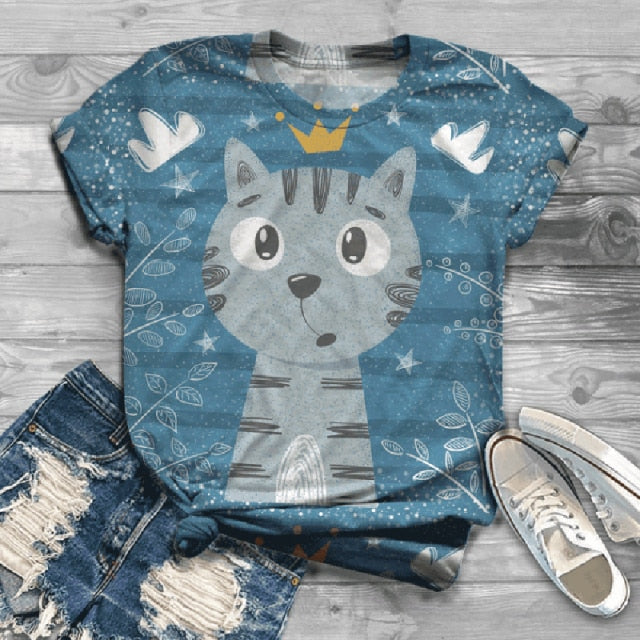 Woman Tshirts Digital 3D Cat Printed - myfunfarm