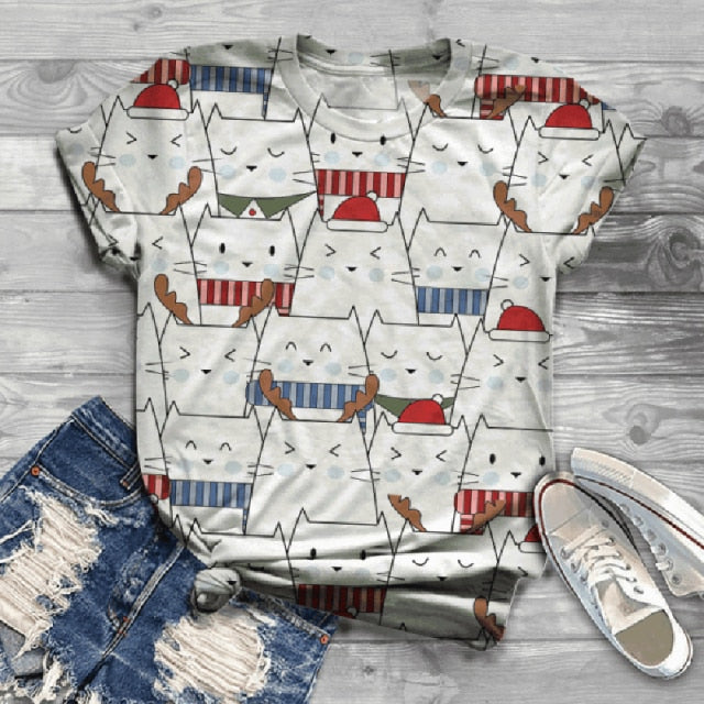 Woman Tshirts Digital 3D Cat Printed - myfunfarm