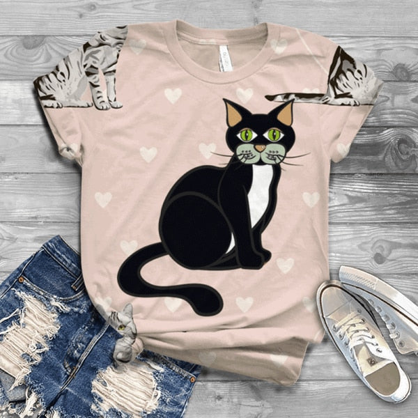 Woman Tshirts Digital 3D Cat Printed - myfunfarm