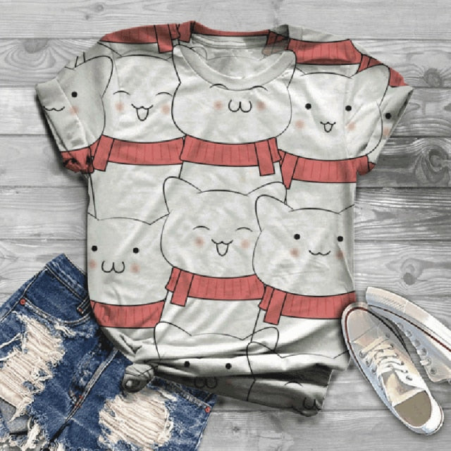 Woman Tshirts Digital 3D Cat Printed - myfunfarm