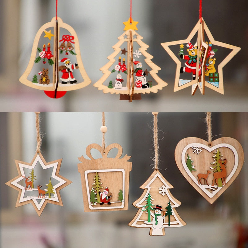 New Year Christmas Ornament Wooden Hanging Decorations For Home - myfunfarm
