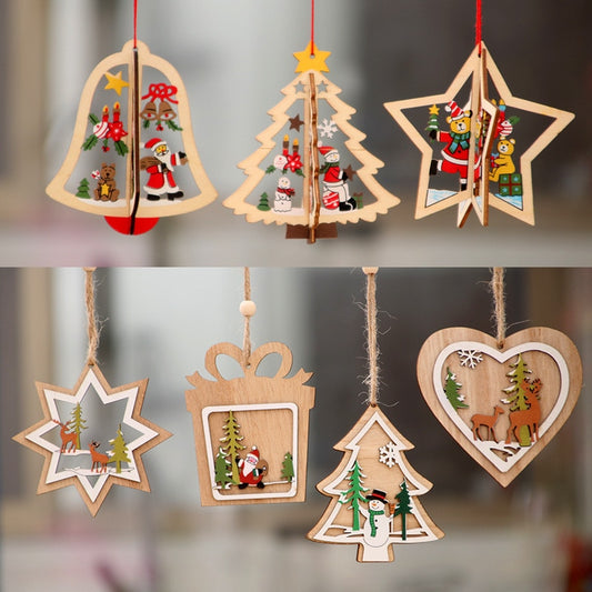 New Year Christmas Ornament Wooden Hanging Decorations For Home - myfunfarm
