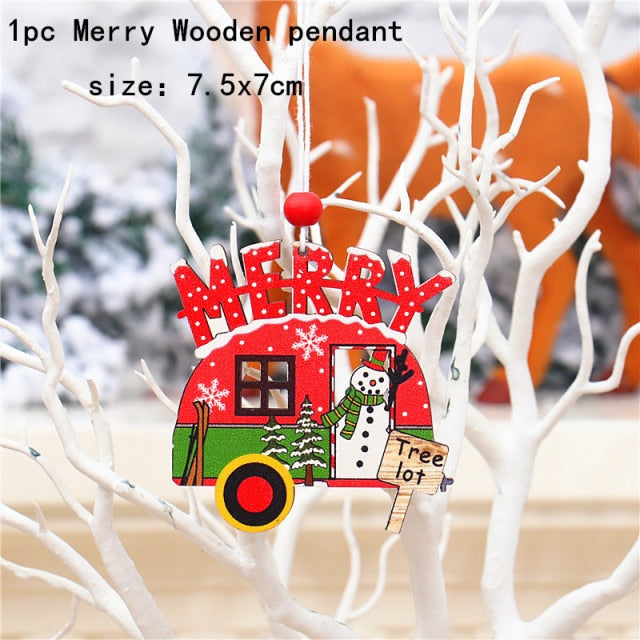 New Year Christmas Ornament Wooden Hanging Decorations For Home - myfunfarm