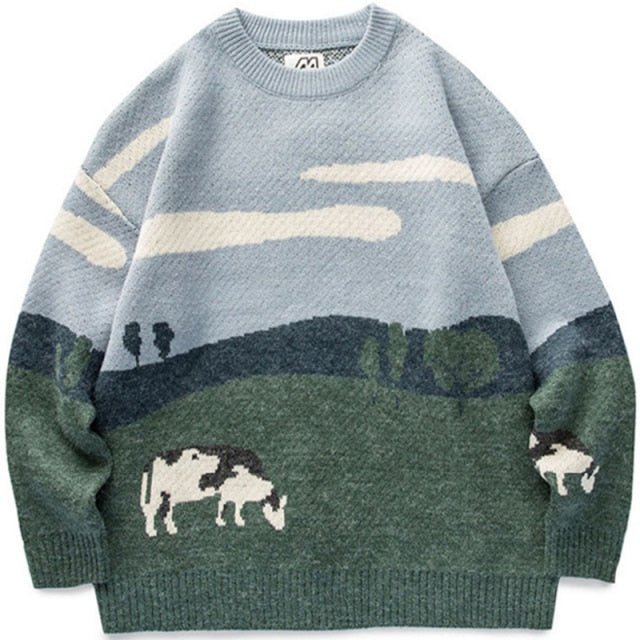 Cows Vintage Winter Unisex Sweaters Pullover Knitted