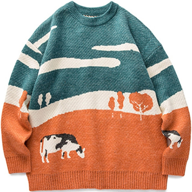 Cows Vintage Winter Unisex Sweaters Pullover Knitted - myfunfarm