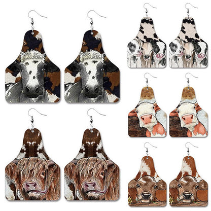 Cute Cow Print PU Leather Cow Tag Earrings - myfunfarm