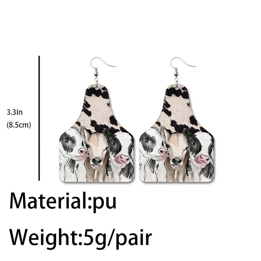 Cute Cow Print PU Leather Cow Tag Earrings - myfunfarm