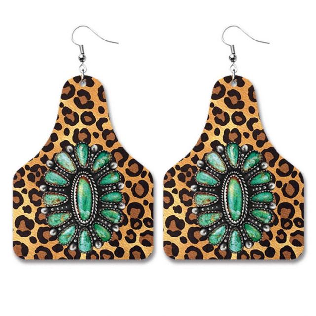 Cute Cow Print PU Leather Cow Tag Earrings - myfunfarm