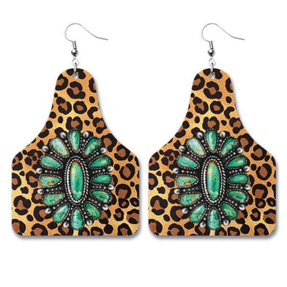 Cute Cow Print PU Leather Cow Tag Earrings - myfunfarm