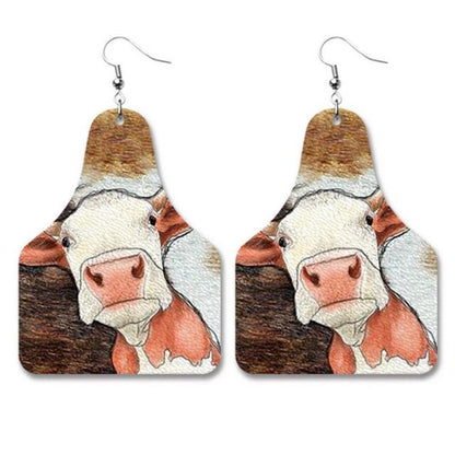 Cute Cow Print PU Leather Cow Tag Earrings - myfunfarm
