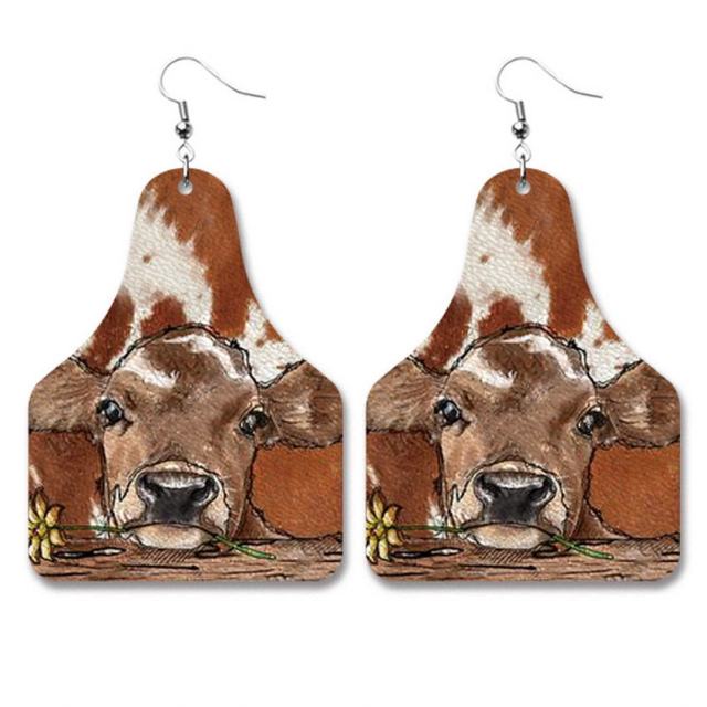 Cute Cow Print PU Leather Cow Tag Earrings