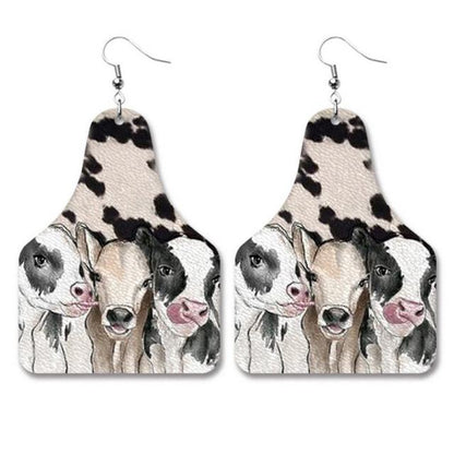 Cute Cow Print PU Leather Cow Tag Earrings - myfunfarm
