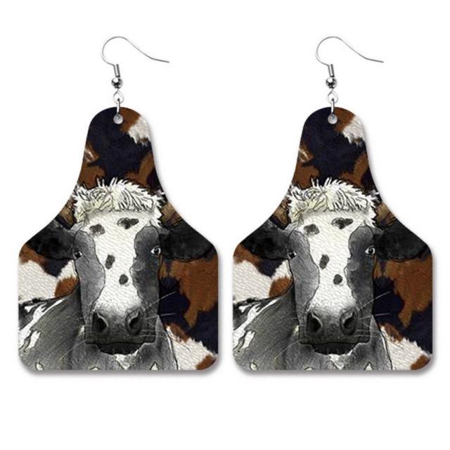 Cute Cow Print PU Leather Cow Tag Earrings - myfunfarm