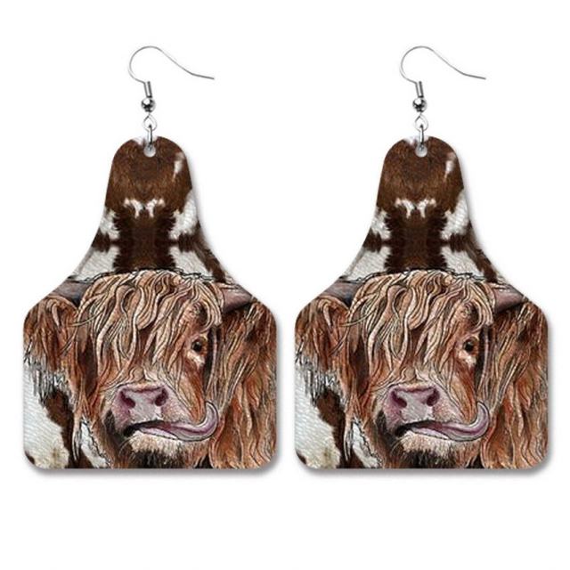 Cute Cow Print PU Leather Cow Tag Earrings - myfunfarm