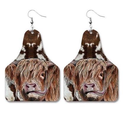 Cute Cow Print PU Leather Cow Tag Earrings - myfunfarm