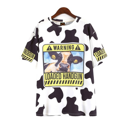 2021 Summer Women Long Loose Cartoon Cow Print T-Shirt - myfunfarm