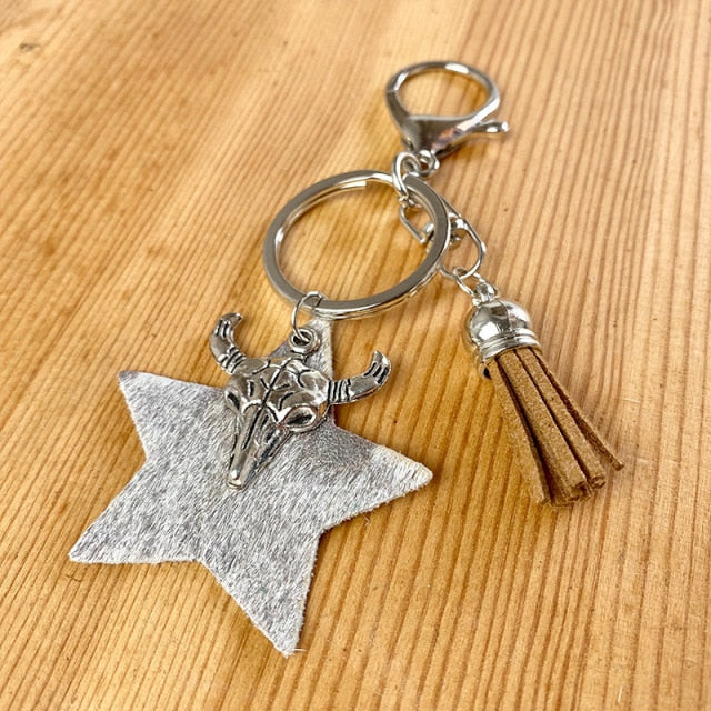 Handmade Cattle Tag Star Cactus Pendant Keychain