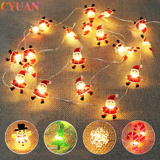 Santa Claus Christmas Tree LED String Lights Garland Snowflakes Christmas Decoration for Home - myfunfarm