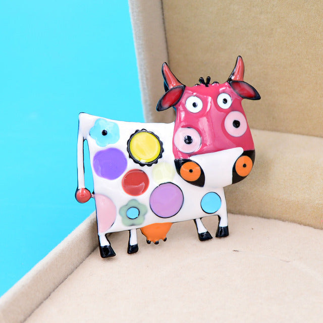 Colorful Enamel Pin Brooch Cow Jewelry For Coat Sweater - myfunfarm