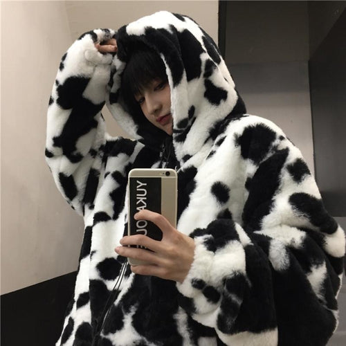 Fleece Jackets Furry Cow pattern for women