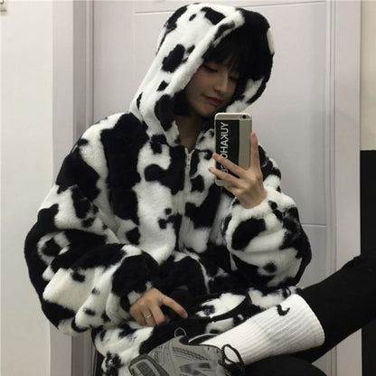 Fleece Jackets Furry Cow pattern for women - myfunfarm
