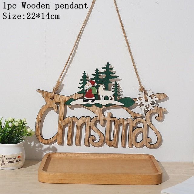 Wooden Christmas Door Hanging Oranments Decor For Home