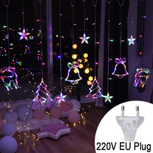Christmas tree deer bells string lights 220V 110V Garland String Fairy Lights Outdoor For Home Wedding Party New Year Decor