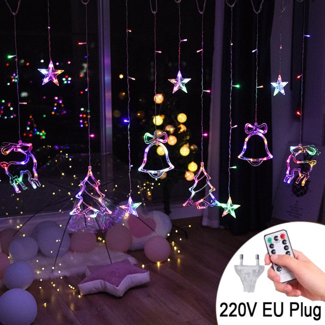 Christmas tree deer bells string lights 220V 110V Garland String Fairy Lights Outdoor For Home Wedding Party New Year Decor