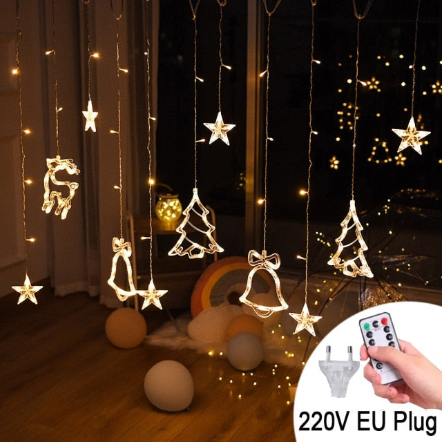 Christmas tree deer bells string lights 220V 110V Garland String Fairy Lights Outdoor For Home Wedding Party New Year Decor - myfunfarm