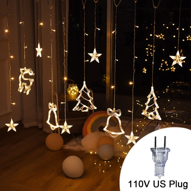 Christmas tree deer bells string lights 220V 110V Garland String Fairy Lights Outdoor For Home Wedding Party New Year Decor