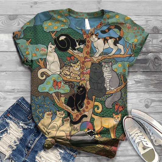Woman Tshirts Digital 3D Cat Printed - myfunfarm